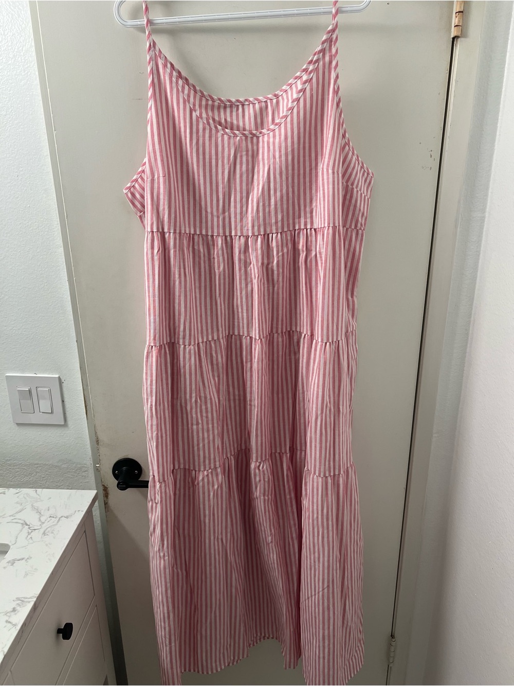 SHEIN Pink and White Striped Tiered Sundress for women